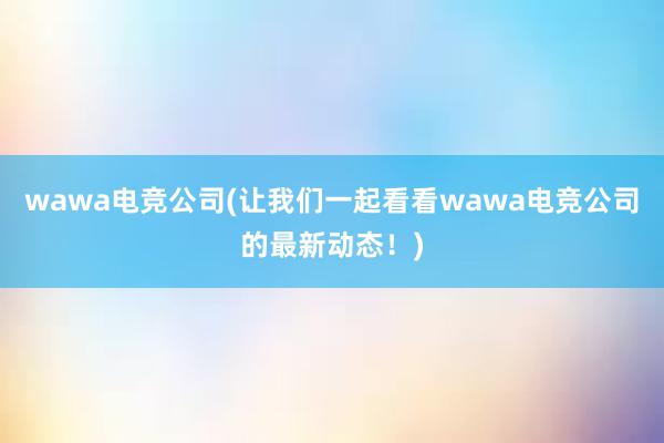 wawa电竞公司(让我们一起看看wawa电竞公司的最新动态！)