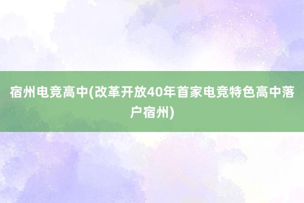 宿州电竞高中(改革开放40年首家电竞特色高中落户宿州)