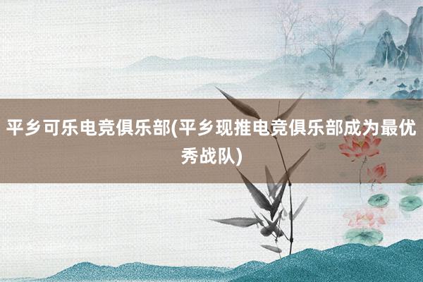 平乡可乐电竞俱乐部(平乡现推电竞俱乐部成为最优秀战队)