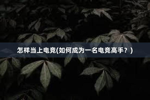 怎样当上电竞(如何成为一名电竞高手？)