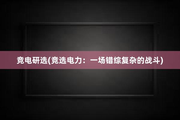 竞电研选(竞选电力：一场错综复杂的战斗)