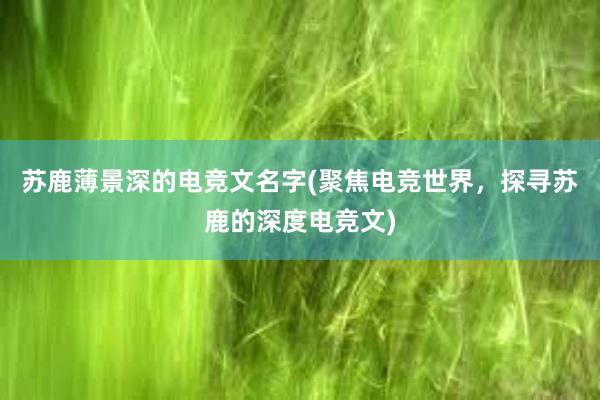 苏鹿薄景深的电竞文名字(聚焦电竞世界，探寻苏鹿的深度电竞文)