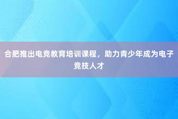 合肥推出电竞教育培训课程，助力青少年成为电子竞技人才