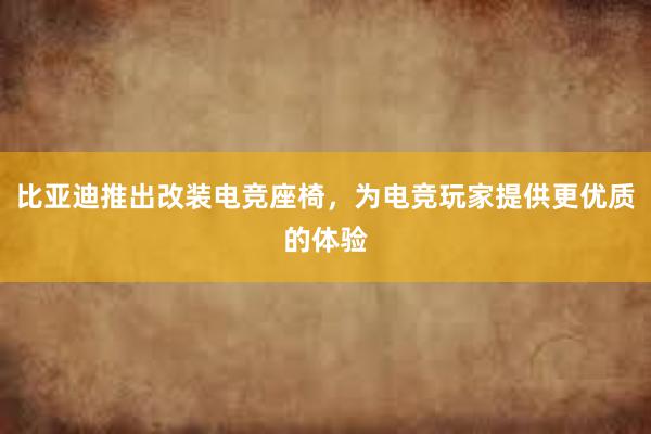 比亚迪推出改装电竞座椅，为电竞玩家提供更优质的体验