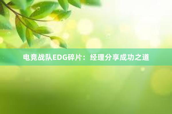 电竞战队EDG碎片：经理分享成功之道