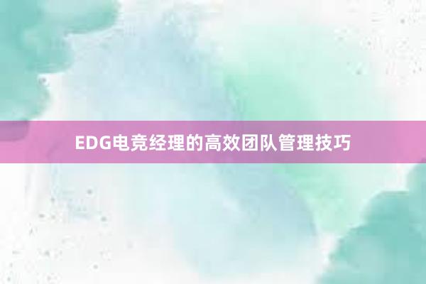 EDG电竞经理的高效团队管理技巧